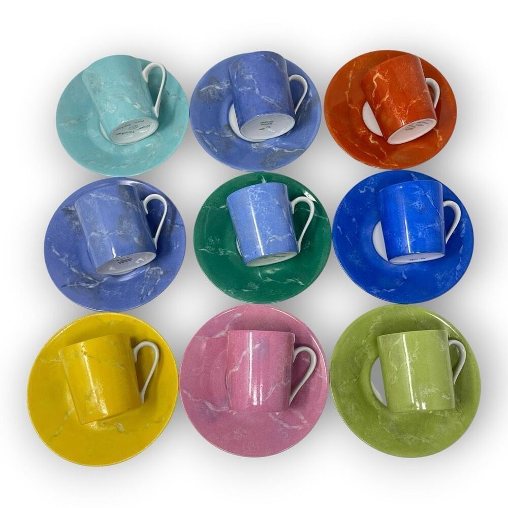 Porcelain De Limoges France Demitasse Espresso Cup Saucer Set Colorful 18 Pieces